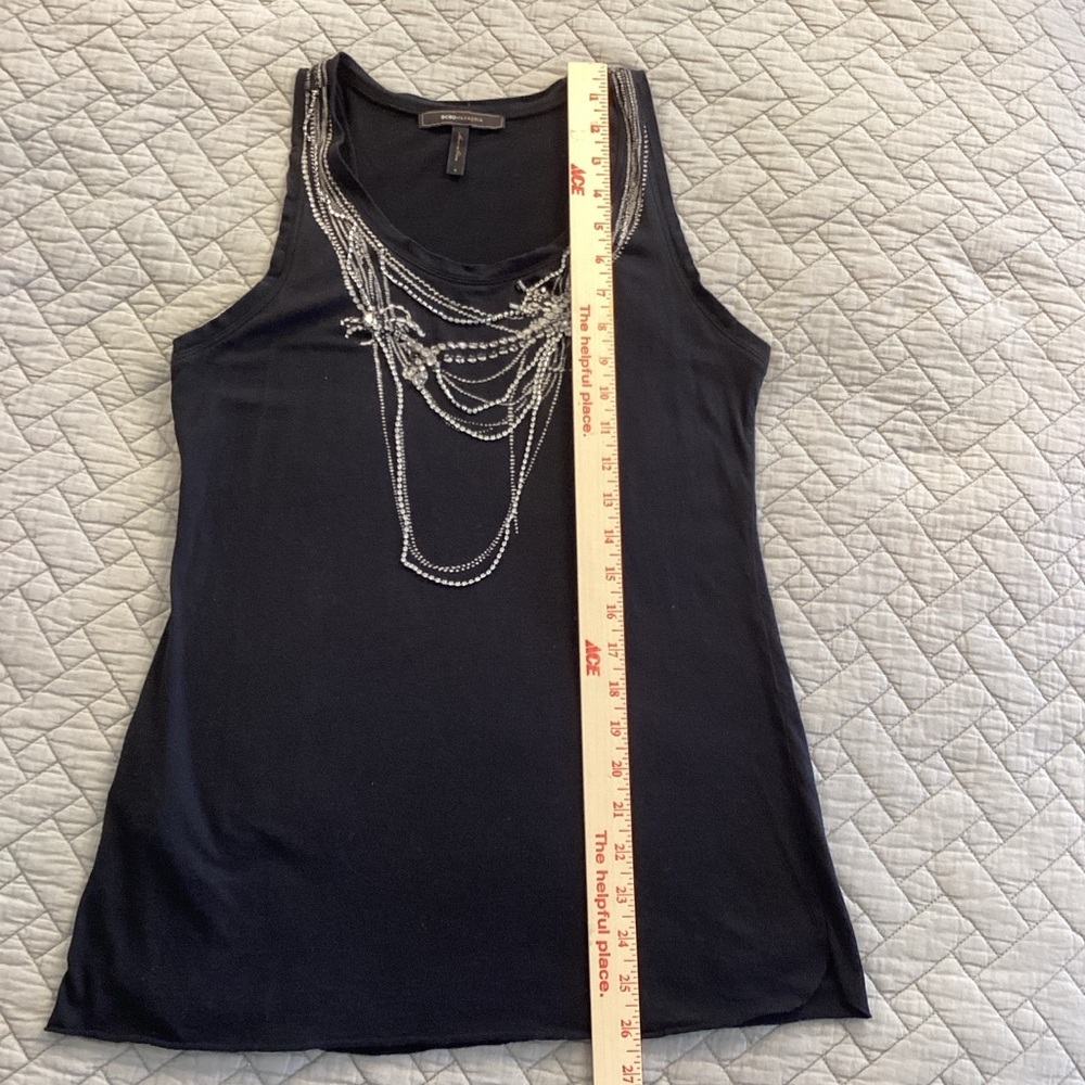 BCBGMaxAzria Black Tank Top with Silver Chain Embellishments Sz S - Picture 9 of 12